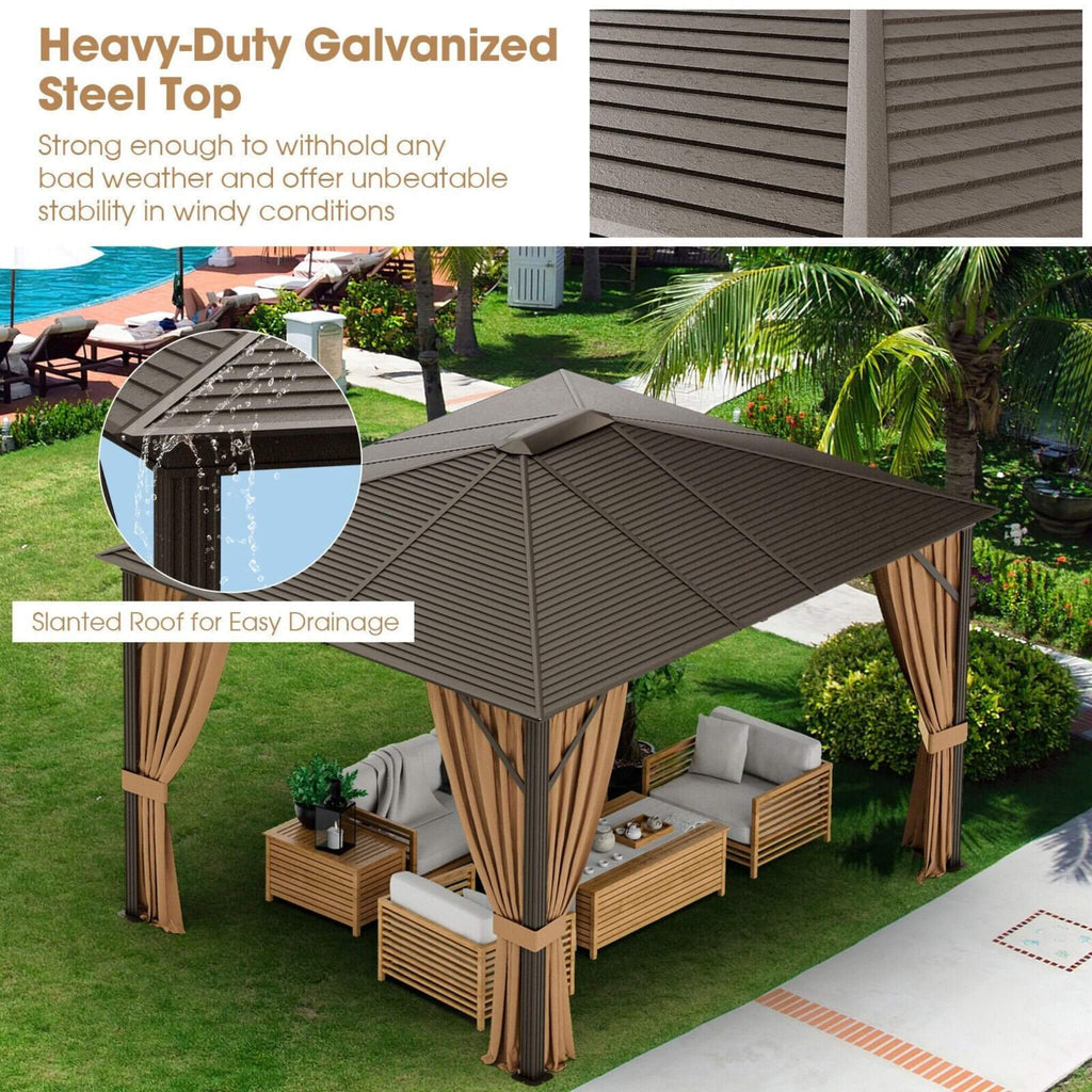 [10X12FT] Alora Premium Outdoor Hardtop Patio Gazebo W/ Galvanized Steel Top & Aluminum Frame (SAK74065)