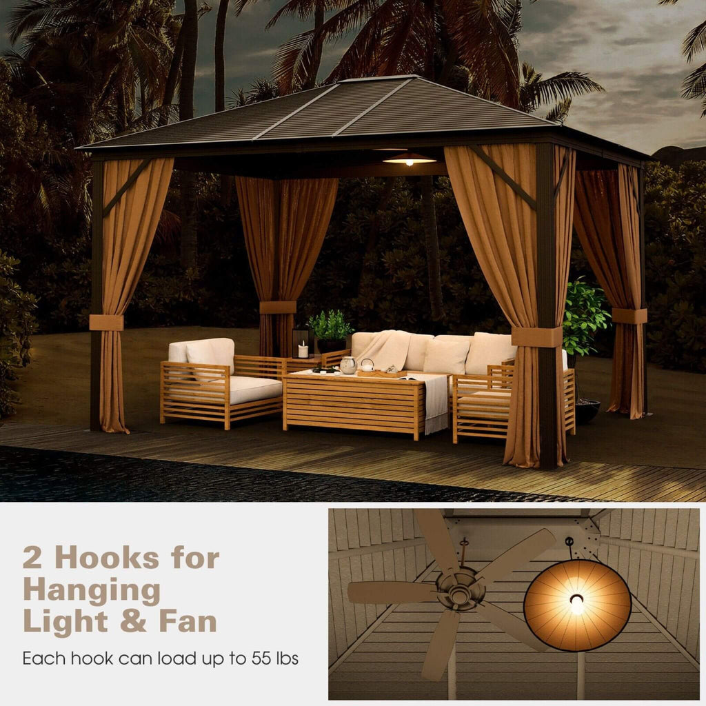[10X12FT] Alora Premium Outdoor Hardtop Patio Gazebo W/ Galvanized Steel Top & Aluminum Frame (SAK74065)