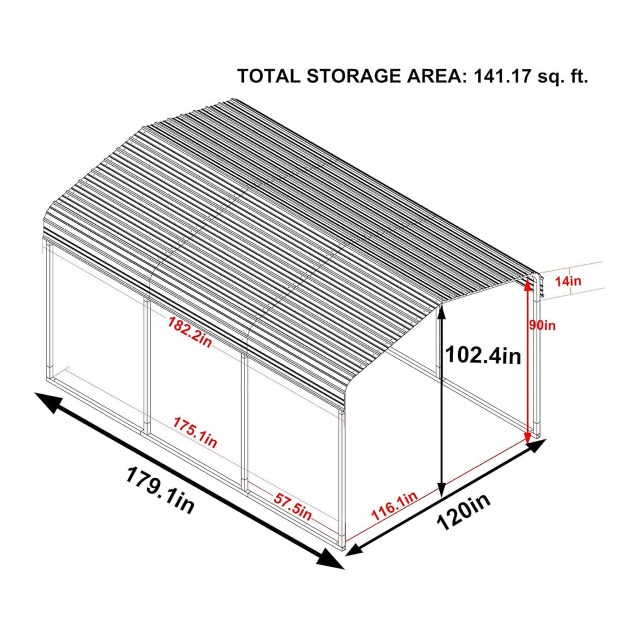 [10X15FT] Alora Large Heavy-Duty Outdoor Metal Carport For Cars, Trucks And Boats (SAK95738)