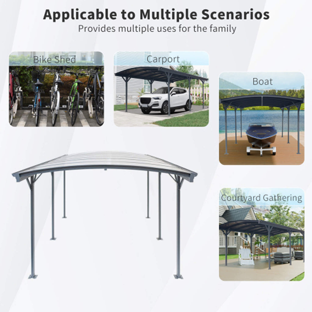 [10X19FT] Alora Heavy-Duty Outdoor Aluminum Arch Carport With Polycarbonate Panels (SAK86109)