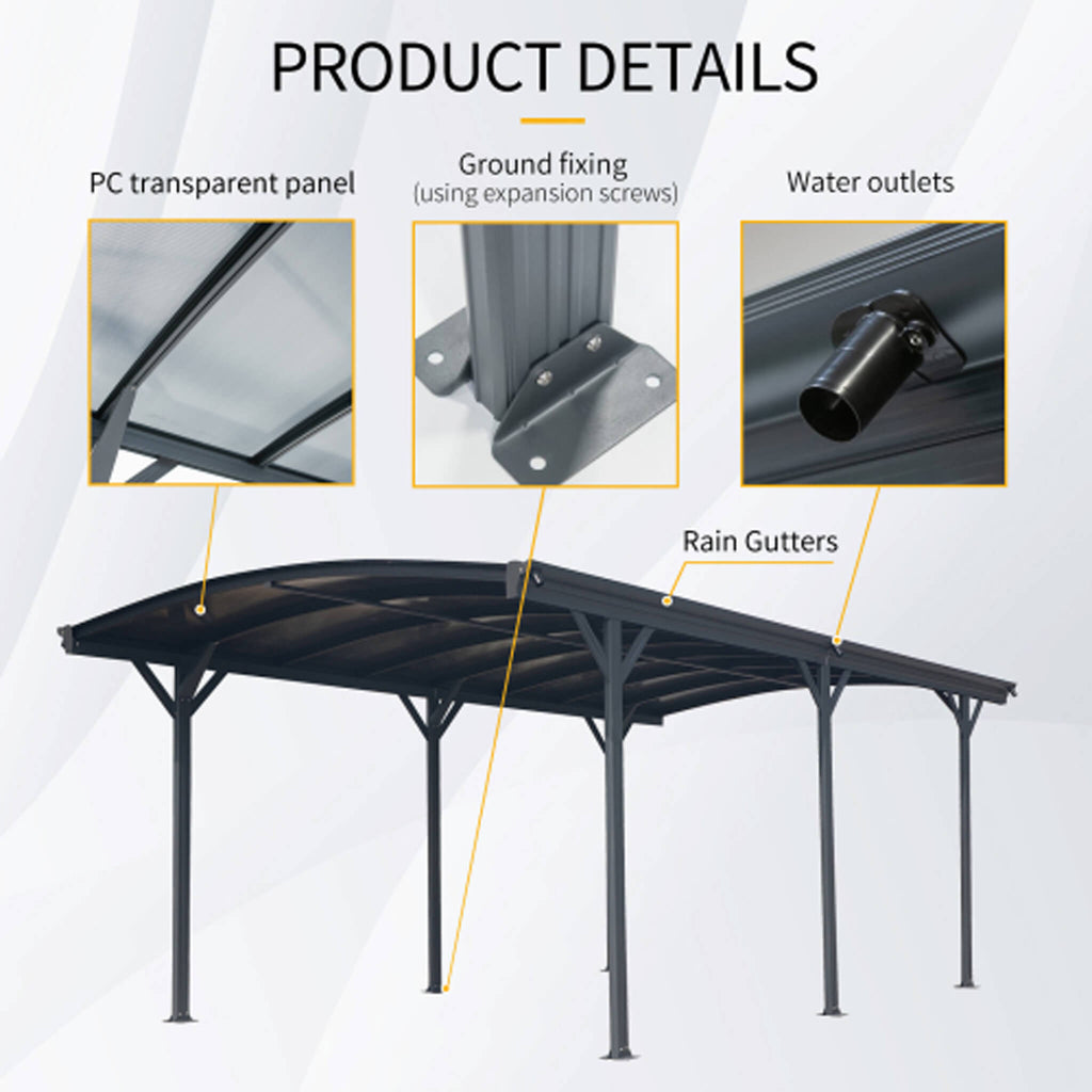 [10X19FT] Alora Heavy-Duty Outdoor Aluminum Arch Carport With Polycarbonate Panels (SAK86109)