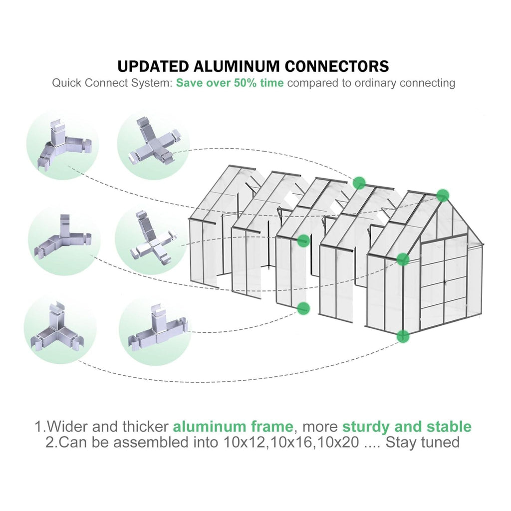 [10X20FT] Extra-Large Heavy-Duty Outdoor Backyard Greenhouse With Adjustable Roof Vents, 4MM (SAK59482)