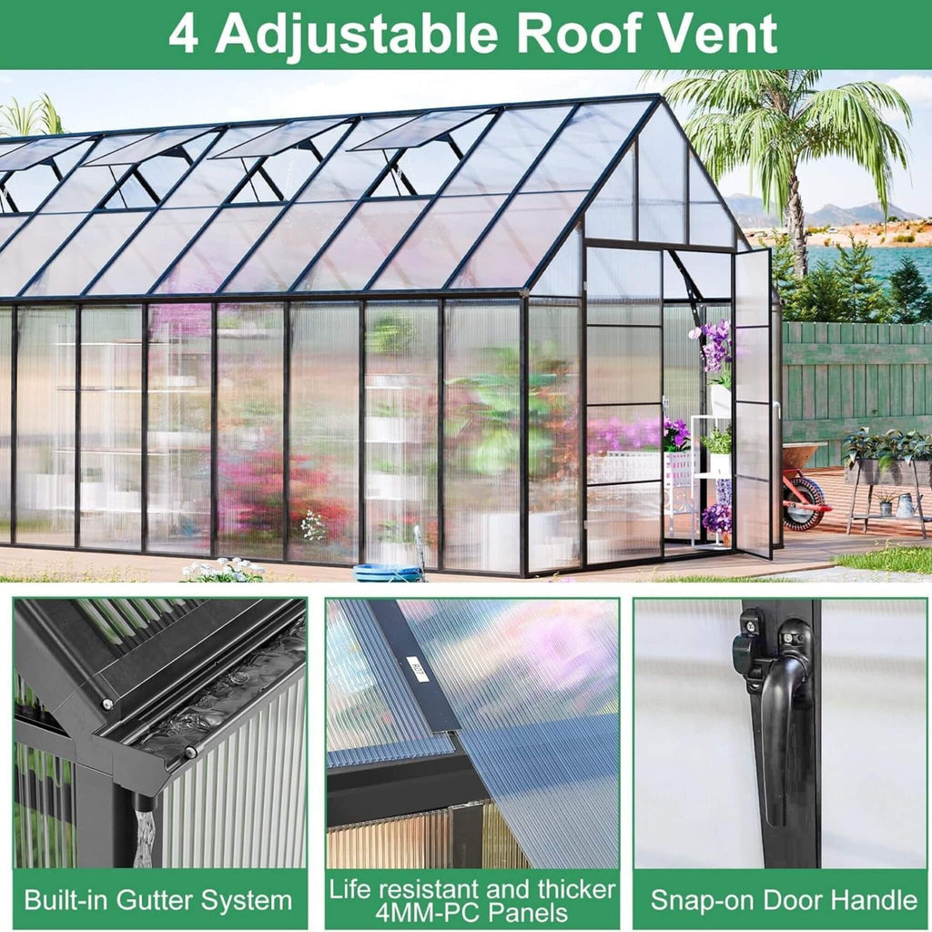 [10X20FT] Extra-Large Heavy-Duty Outdoor Backyard Greenhouse With Adjustable Roof Vents, 4MM (SAK59482)