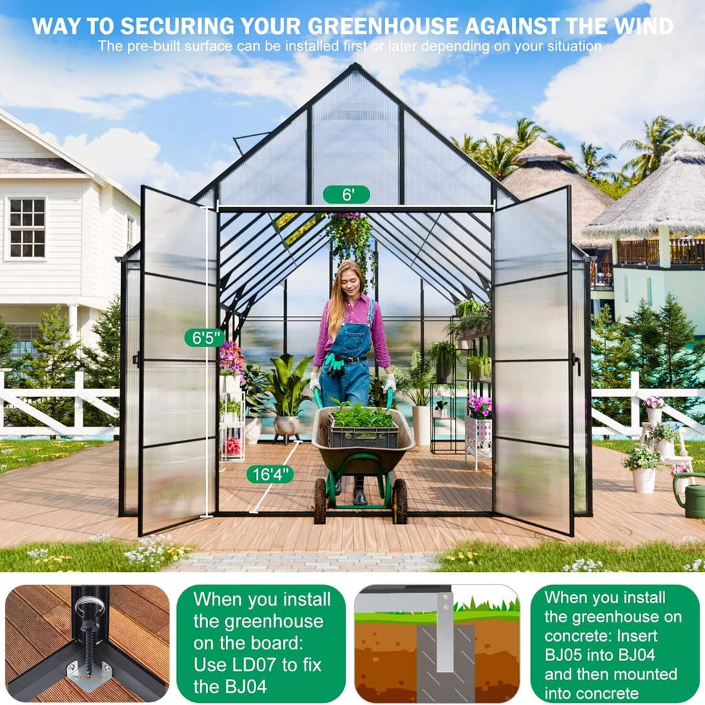 [10X20FT] Extra-Large Heavy-Duty Outdoor Backyard Greenhouse With Adjustable Roof Vents, 4MM (SAK59482)