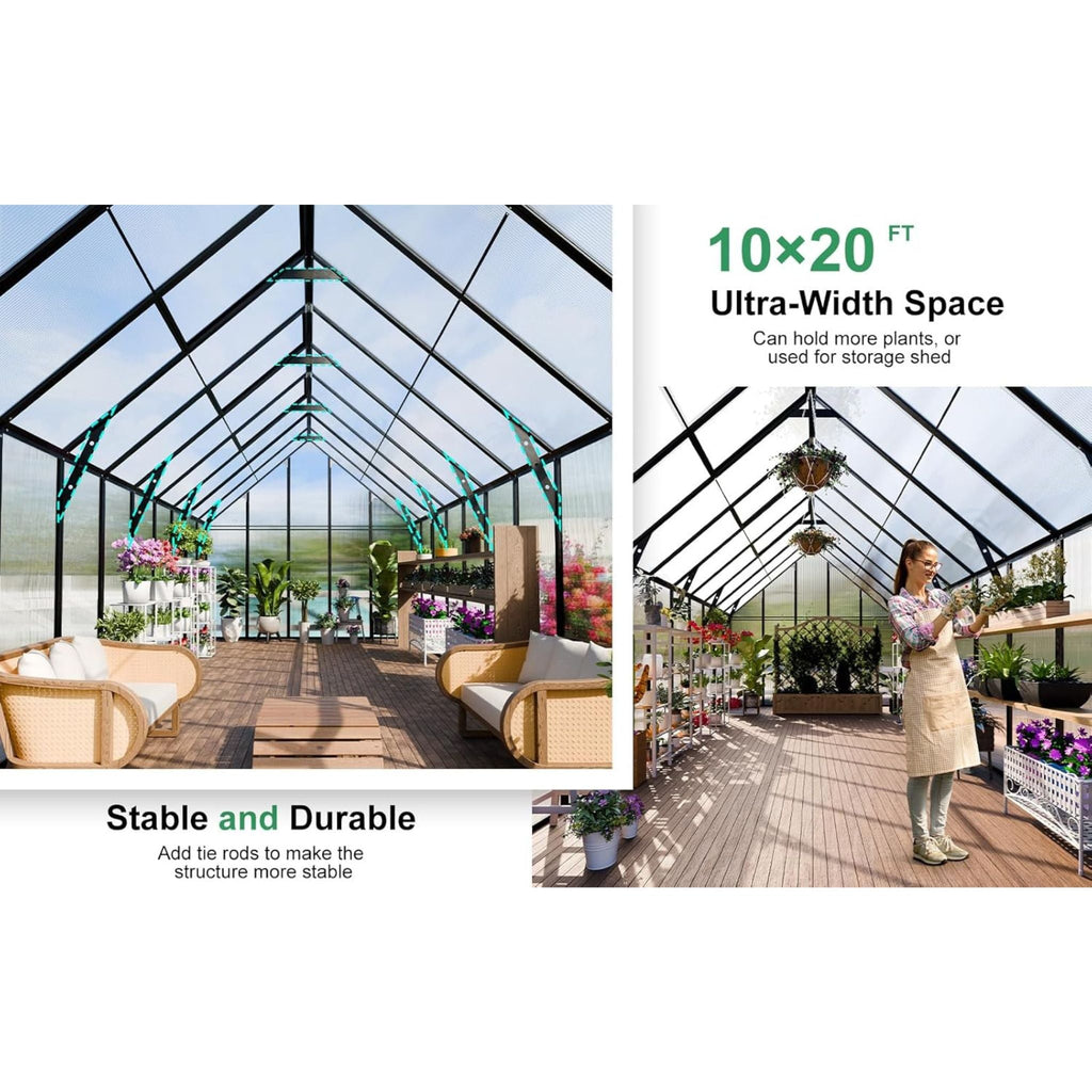 [10X20FT] Extra-Large Heavy-Duty Outdoor Backyard Greenhouse With Adjustable Roof Vents, 4MM (SAK59482)