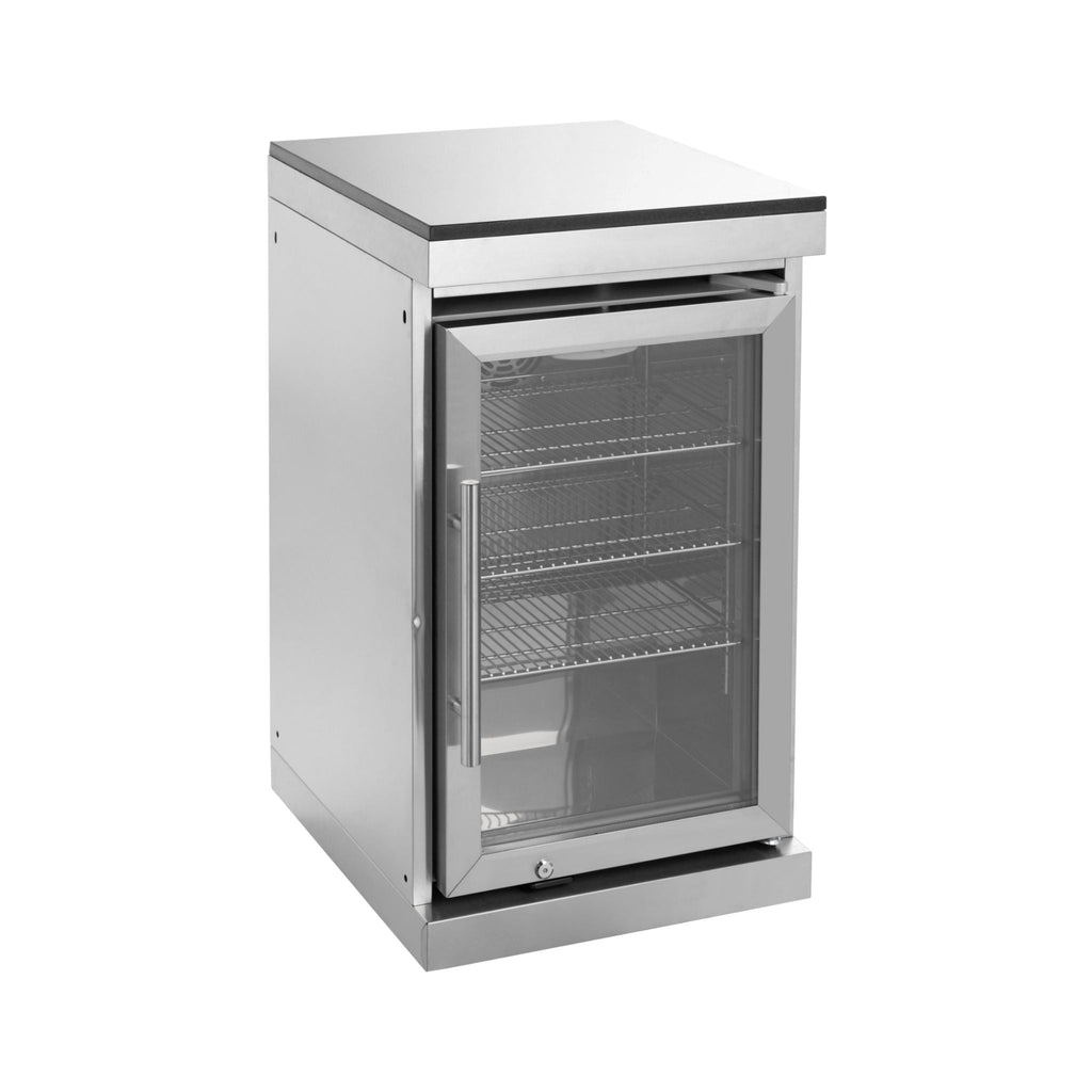 Castelle Flame Imperial 110-Inch 4-Burner 72K BTU Deluxe Stainless Steel Outdoor Kitchen Grill Island With Wine Cooler, Rotisserie, Cabinets, And Granite Countertops (SAK94721)