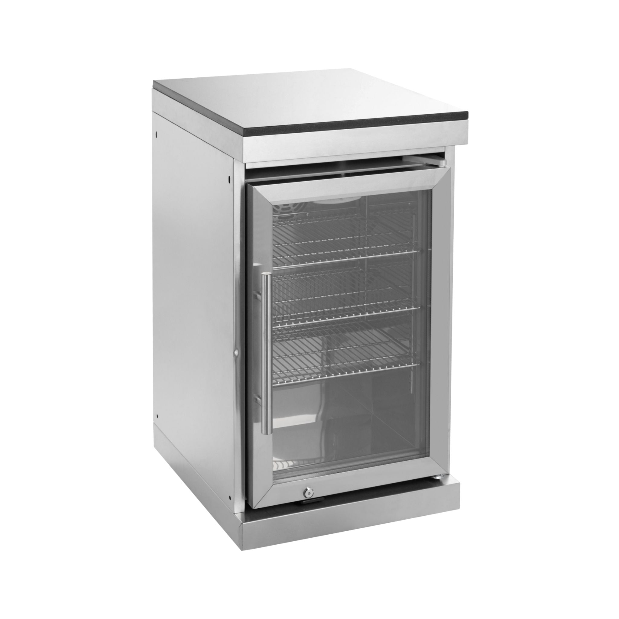 Castelle Flame Imperial 110-Inch 4-Burner 72K BTU Deluxe Stainless Steel Outdoor Kitchen Grill Island With Wine Cooler, Rotisserie, Cabinets, And Granite Countertops (SAK94721)