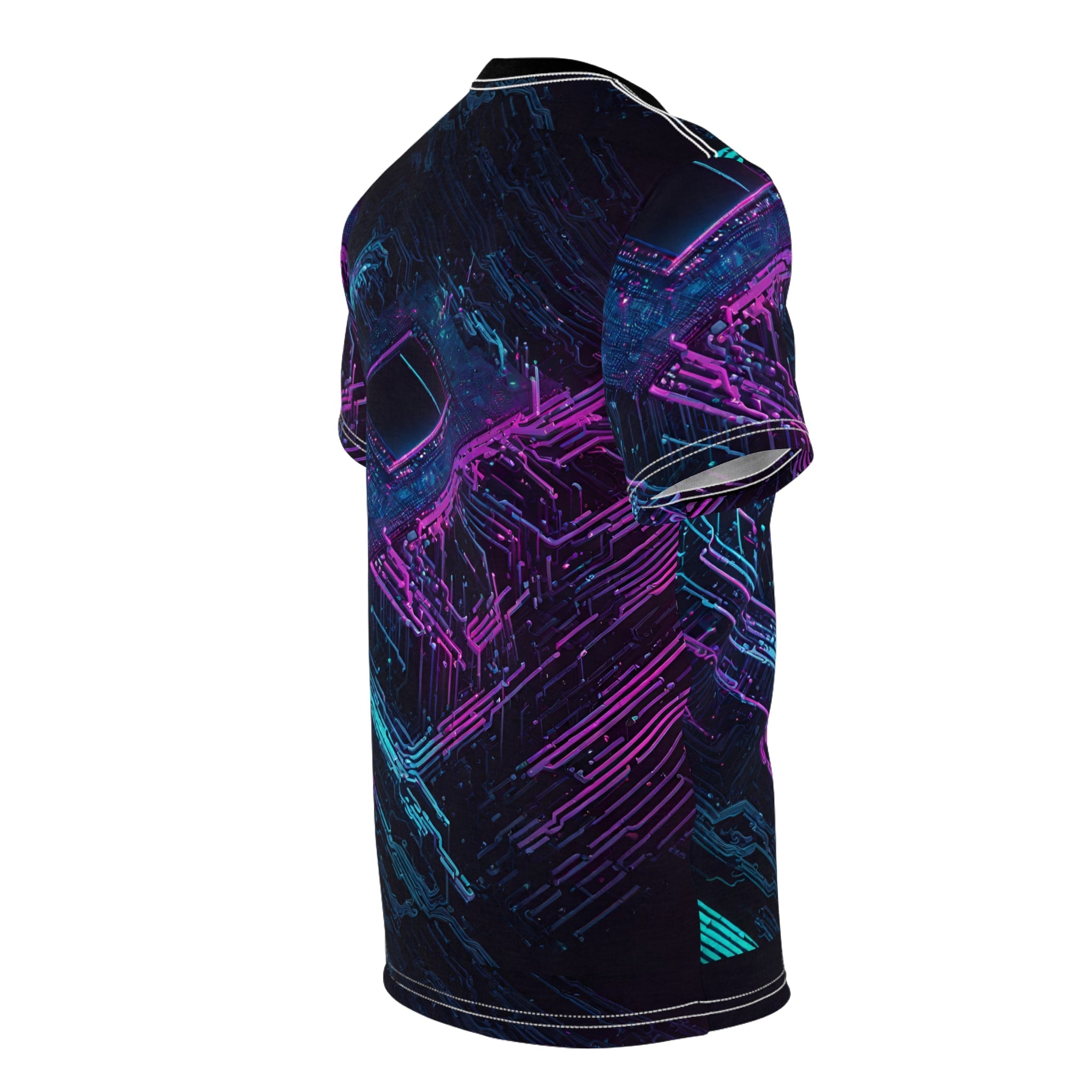 3D Neon Futuristic Lights Circuit Board Unisex Cut & Sew Tee (AOP)