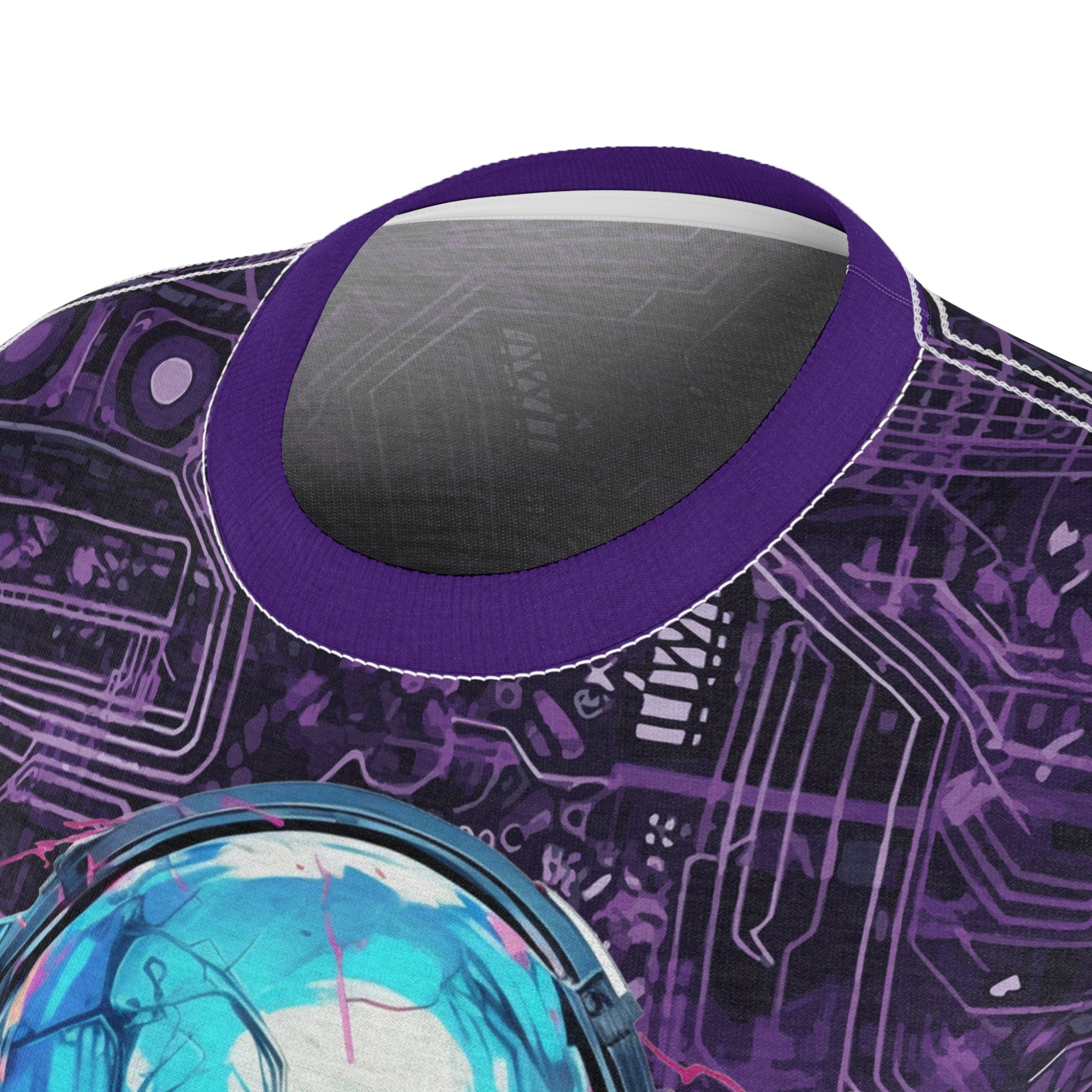 CyberPunk Cybernetic Skull breaking through a Purple Neon Circuit Board Women's Cut & Sew Tee (AOP)