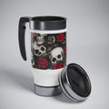 Hyper Realistic Skulls and Red Roses by artist Anne-Laure Goupil Stainless Steel Travel Mug with Handle, 14oz