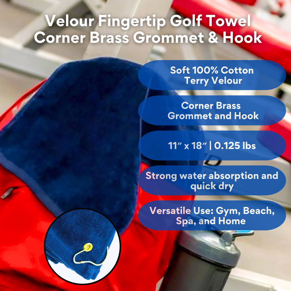 Velour Fingertip Golf Towel: Corner Grommet & Hook - Pack of 5