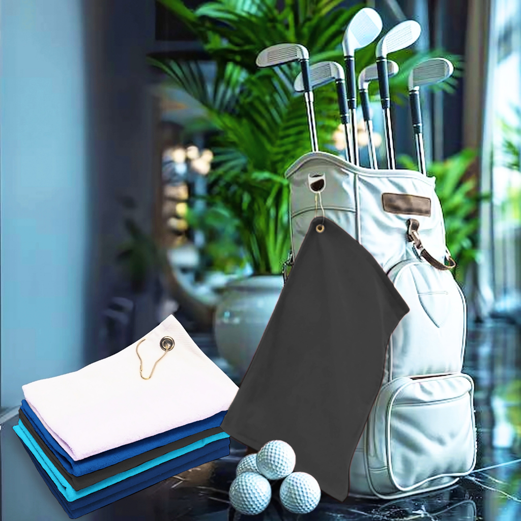 Velour Fingertip Golf Towel: Corner Grommet & Hook - Pack of 5