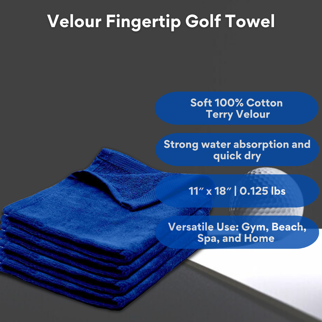 Velour Fingertip Golf Towel: 100% Cotton Terry Velour - Pack of 6