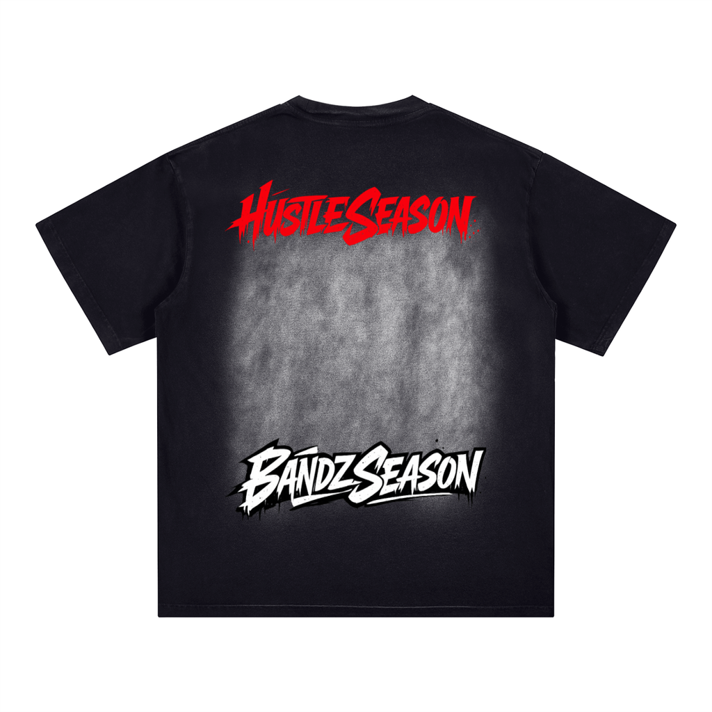HUSTLE SEASON Square Patch Monkey Washed T-Shirt