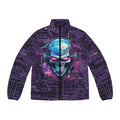 CyberPunk Cybernetic Skull breaking through a Purple Neon Circuit Board Men's Puffer Jacket (AOP)