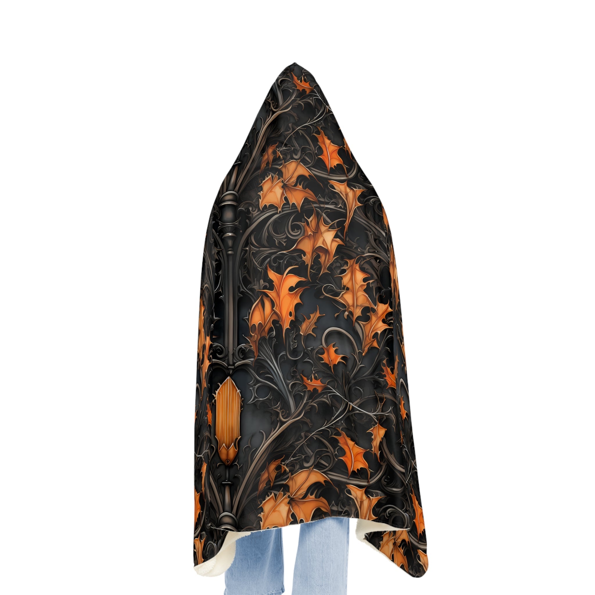 Timeless Elegance: AOP Snuggle Blanket with Black Columns and Golden Fallen Leaves 🍂✨