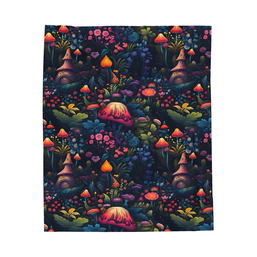 Fairy Tale Magical Forest With Colorful Mushrooms Velveteen Plush Blanket