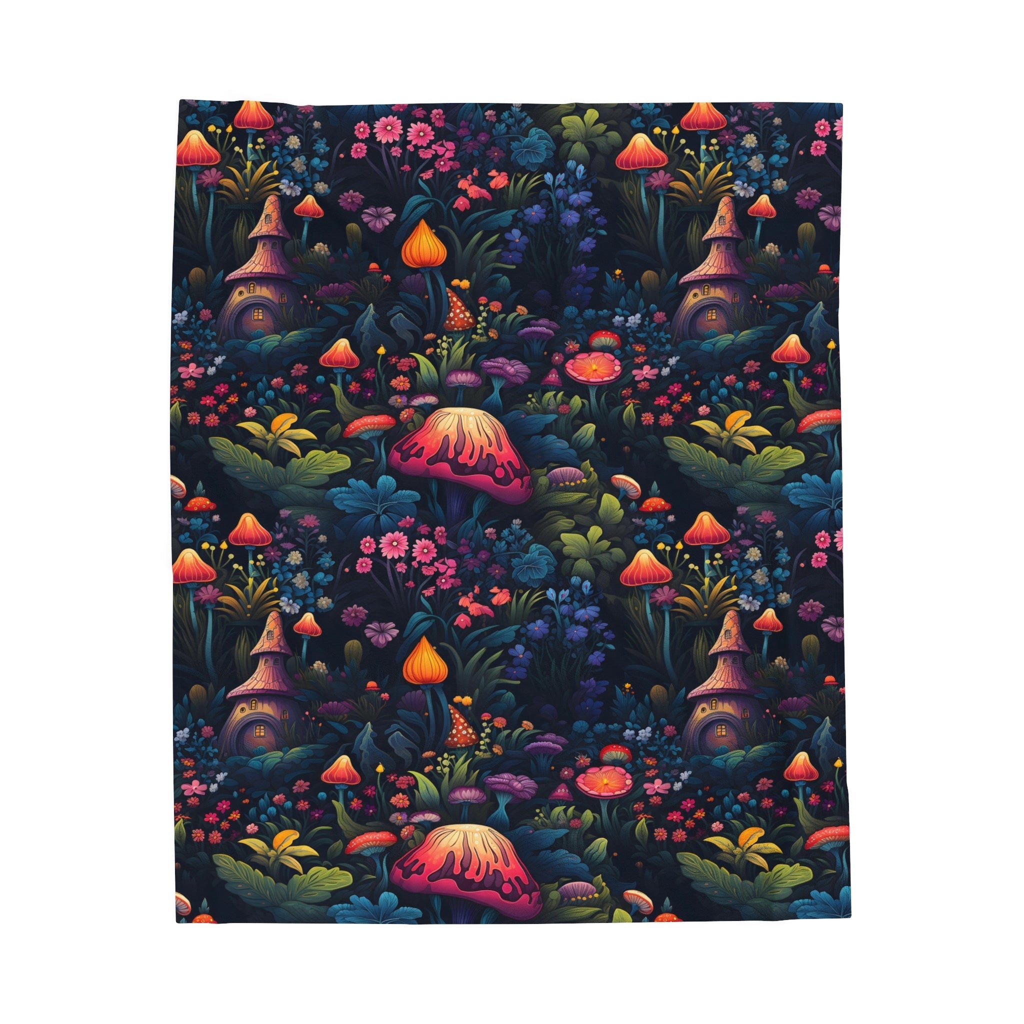 Fairy Tale Magical Forest With Colorful Mushrooms Velveteen Plush Blanket