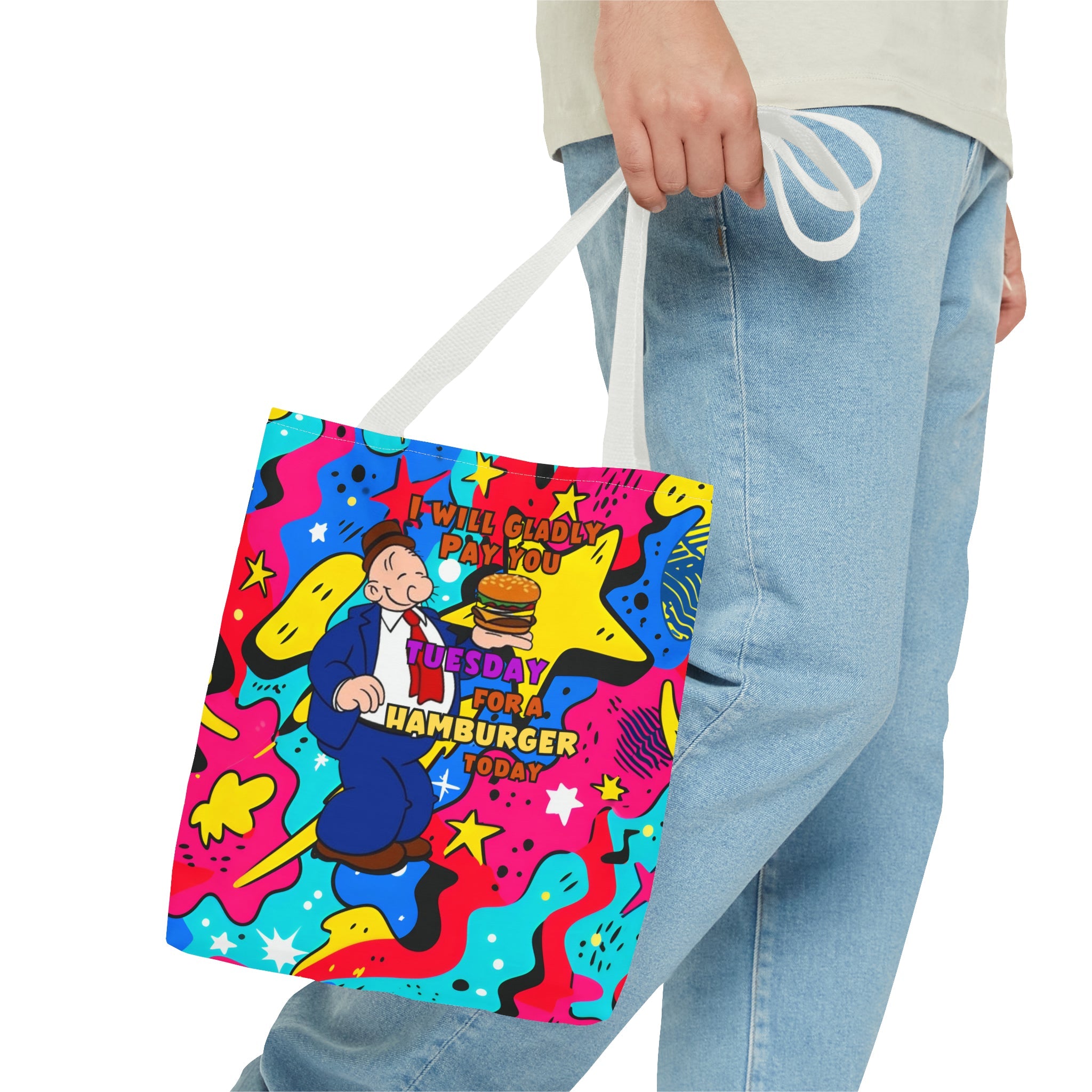 Abstract Comic Pop  AOP Tote Bag featuring Wimpy and his beloved hamburger
