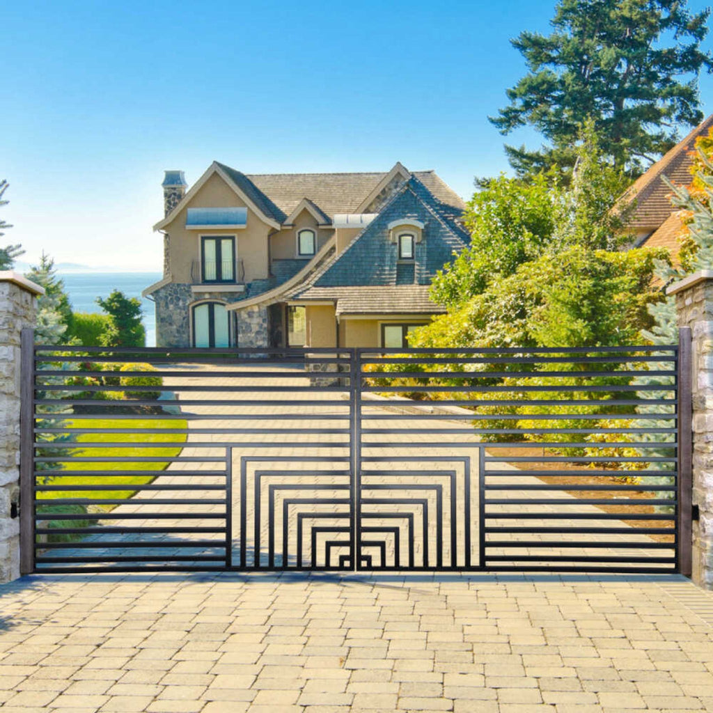 [12-18FT] Heavy-Duty Florence-Style Powder-Coated Galvanized Steel Dual-Swing Driveway Gate (SAK48168)