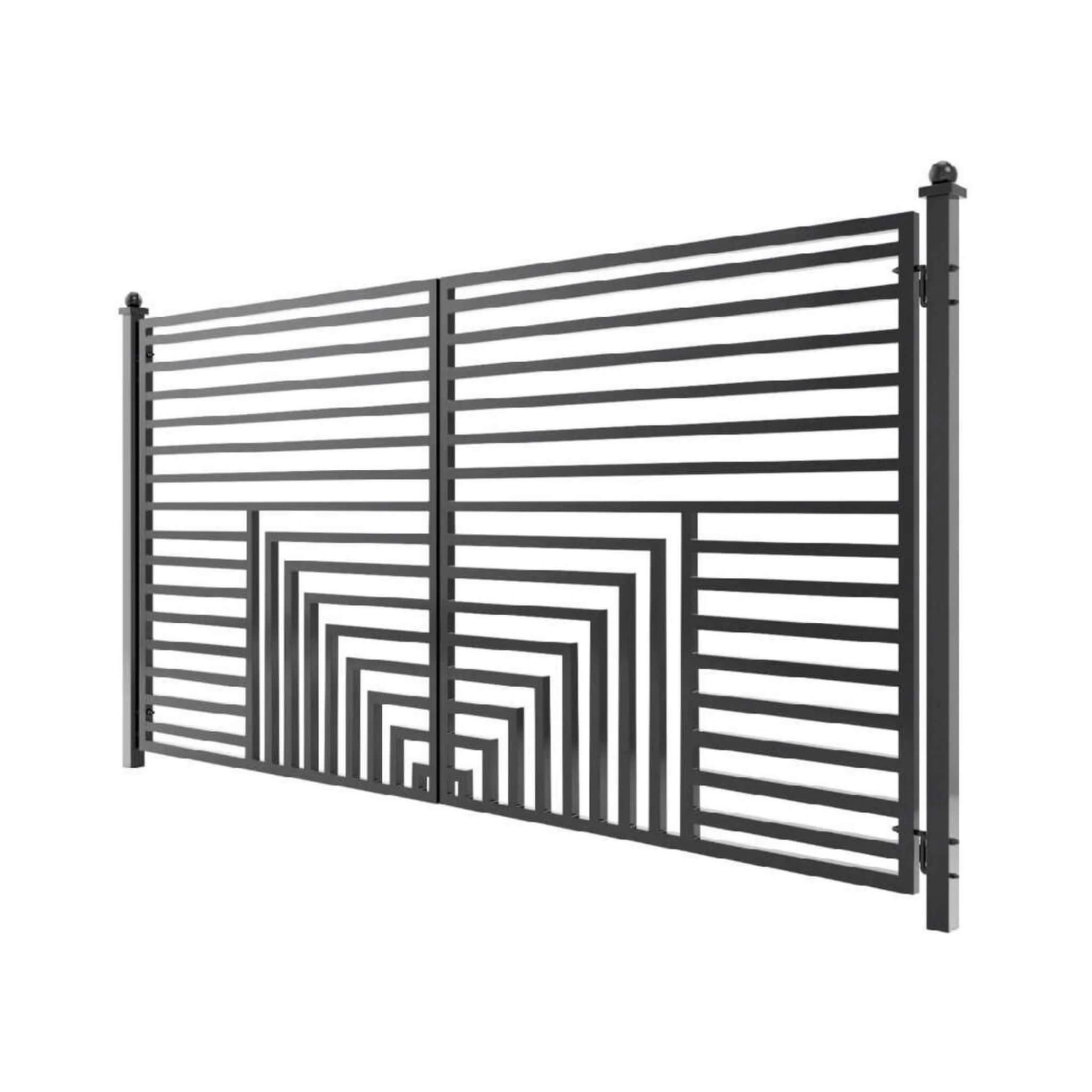 [12-18FT] Heavy-Duty Florence-Style Powder-Coated Galvanized Steel Dual-Swing Driveway Gate (SAK48168)