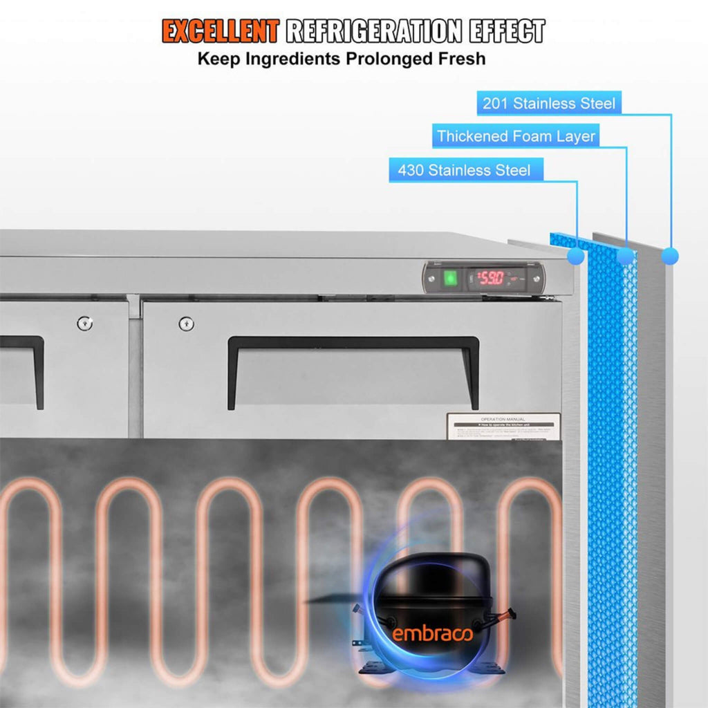 12.9 Cu.Ft 2-Door 48-Inch Commercial Stainless Steel Worktop Undercounter Refrigerator (SAK26049)