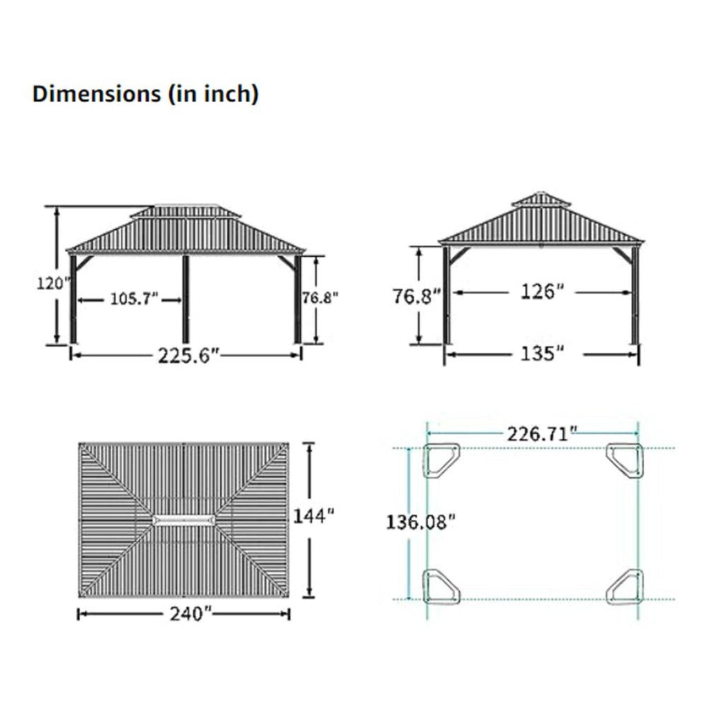 [12X20FT] Alora Heavy-Duty Outdoor Backyard Hardtop Gazebo With Netting And Curtains (SAK18352)
