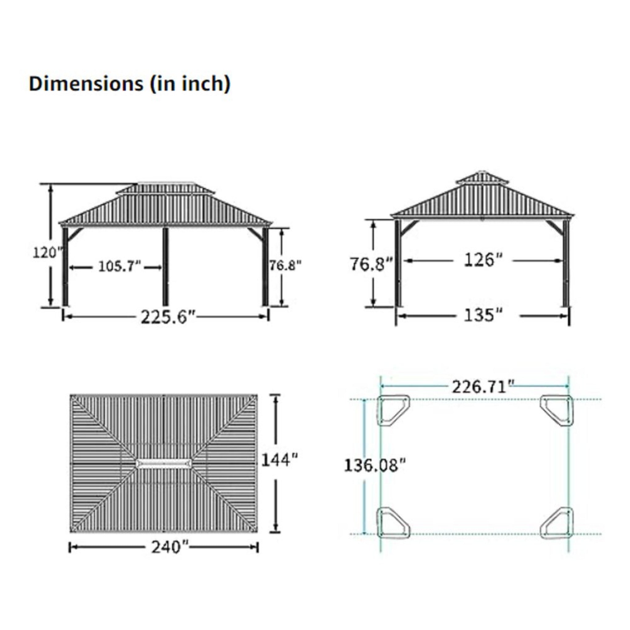 [12X20FT] Alora Heavy-Duty Outdoor Backyard Hardtop Gazebo With Netting And Curtains (SAK18352)
