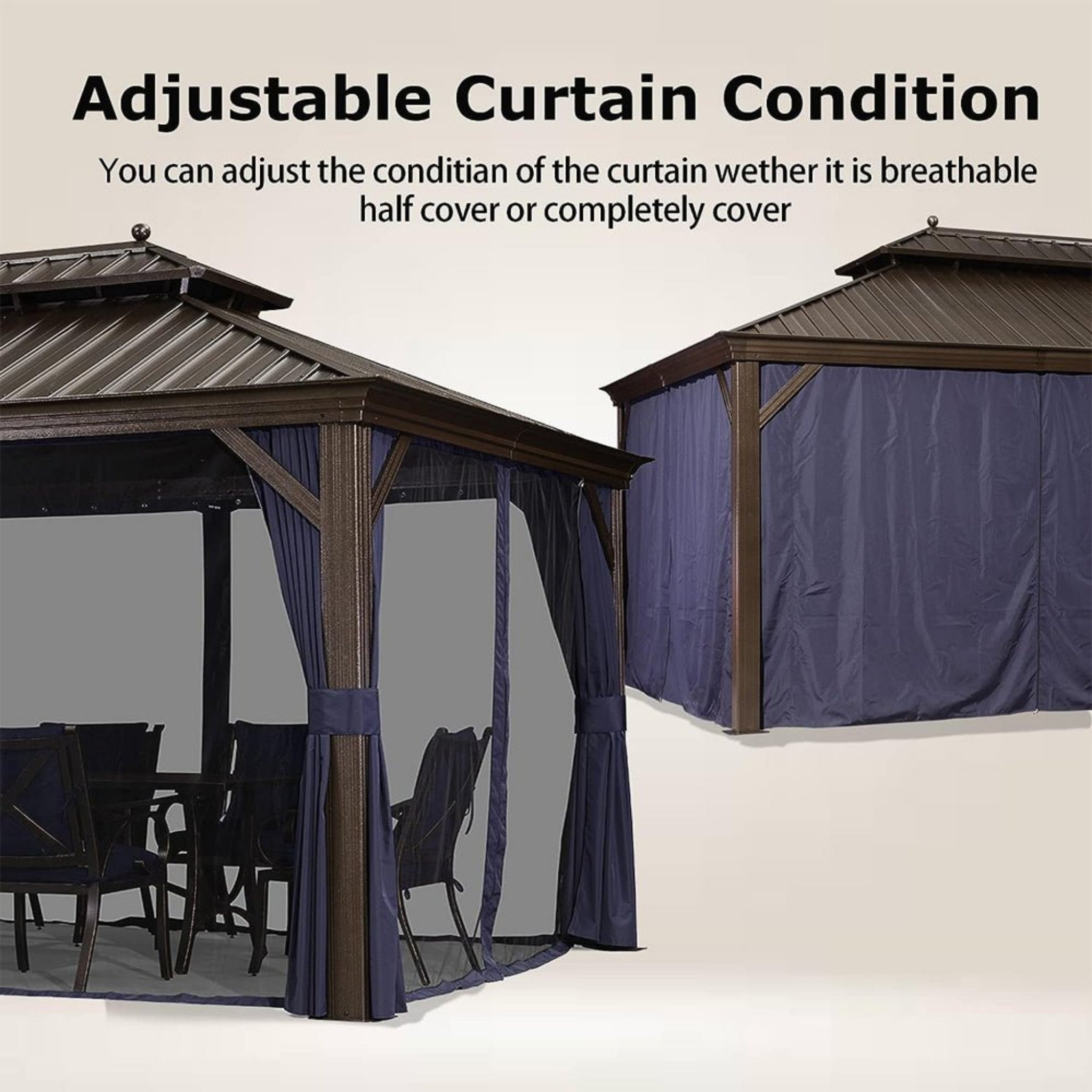 [12X20FT] Alora Heavy-Duty Outdoor Backyard Hardtop Gazebo With Netting And Curtains (SAK18352)