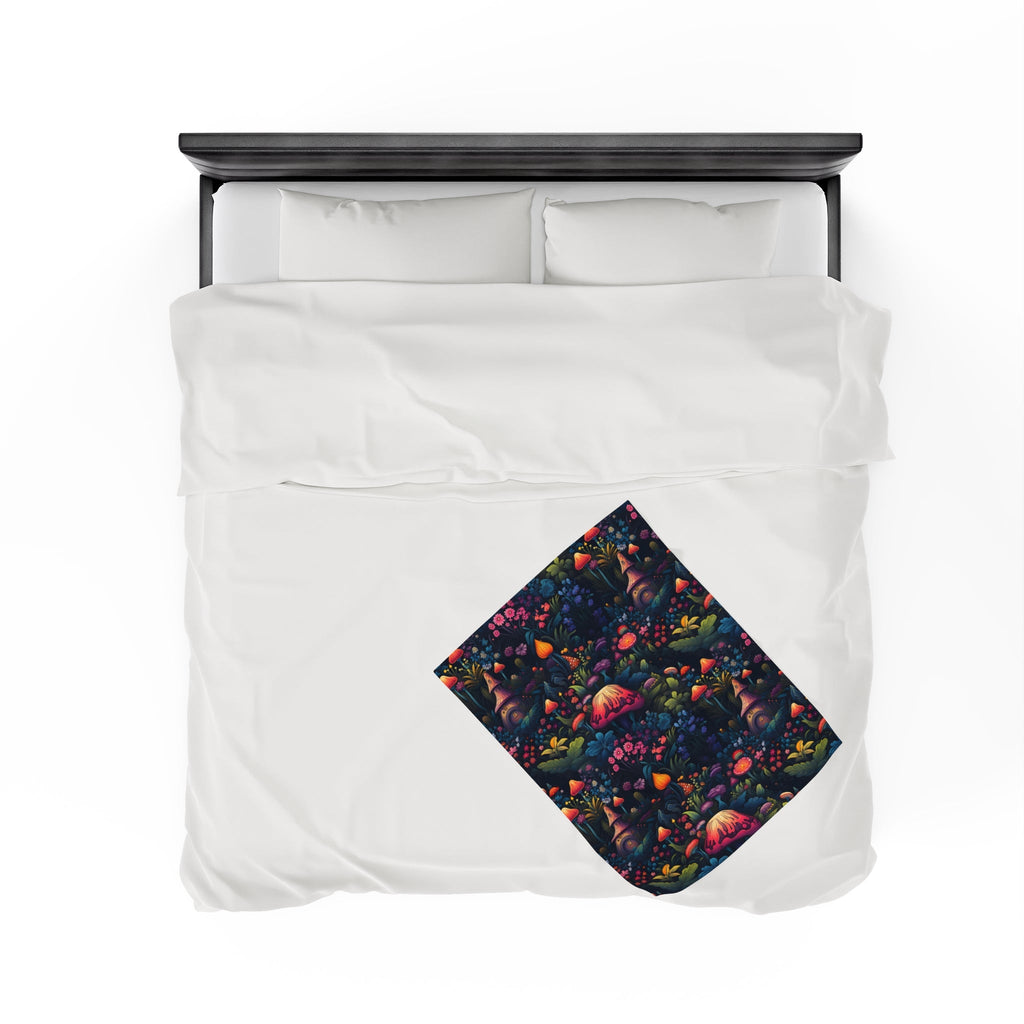 Fairy Tale Magical Forest With Colorful Mushrooms Velveteen Plush Blanket