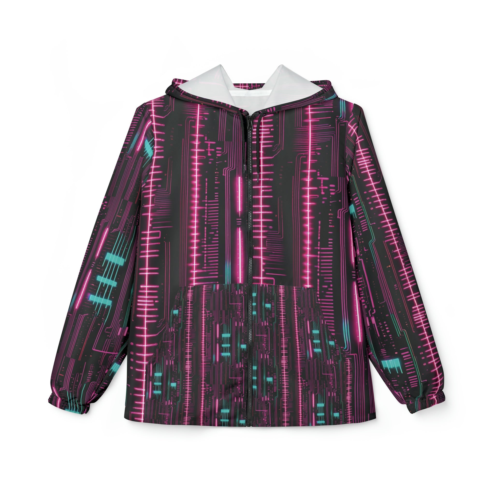 Cyberpunk Hacker Windbreaker Jacket (AOP)  #HackerChic #FashionFuturist #NerdyAndProud"