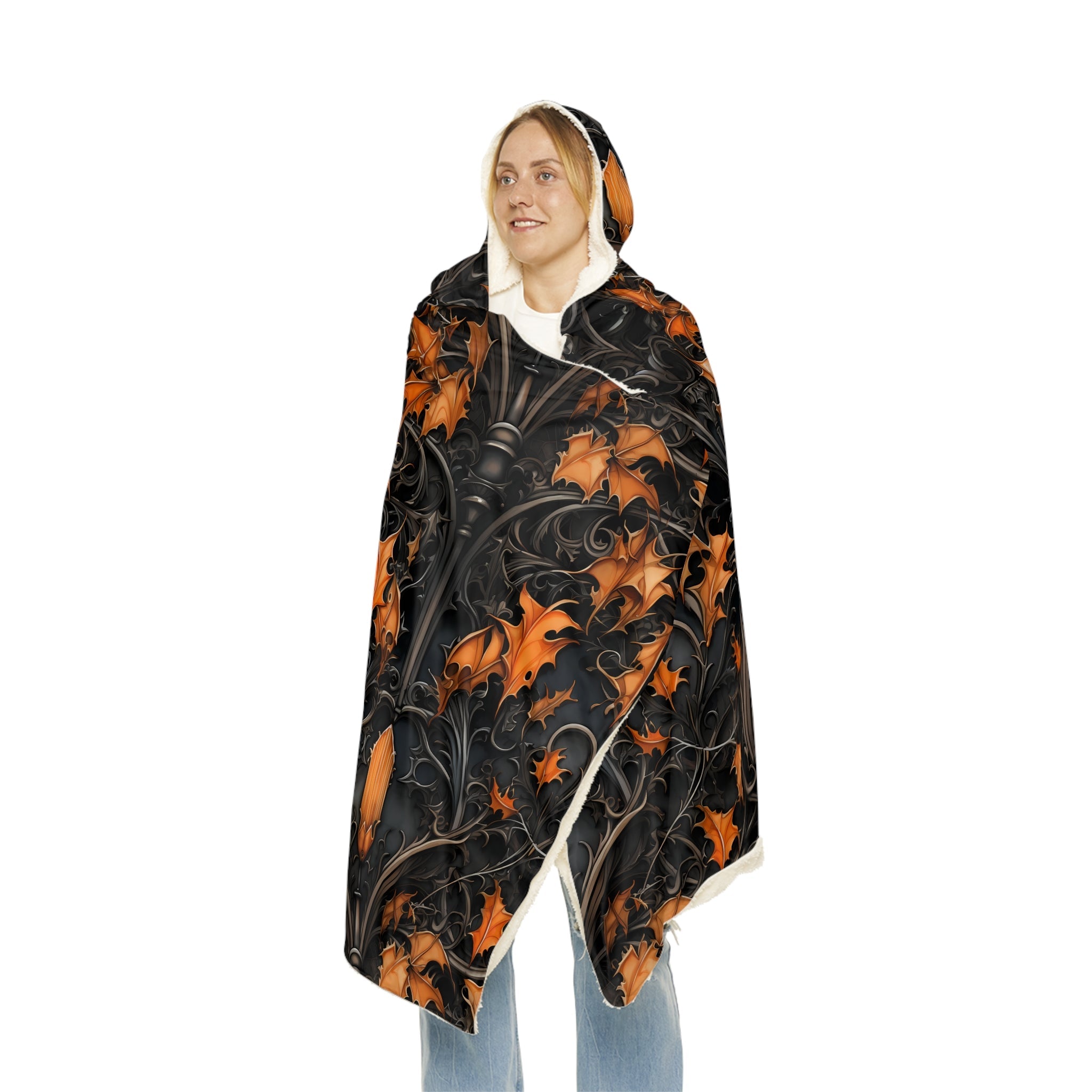 Timeless Elegance: AOP Snuggle Blanket with Black Columns and Golden Fallen Leaves 🍂✨