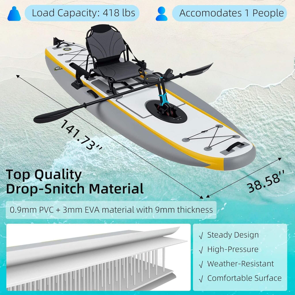 Portable 12FT Lightweight Inflatable PVC Fishing Kayak With Pedal System (SAK64328)