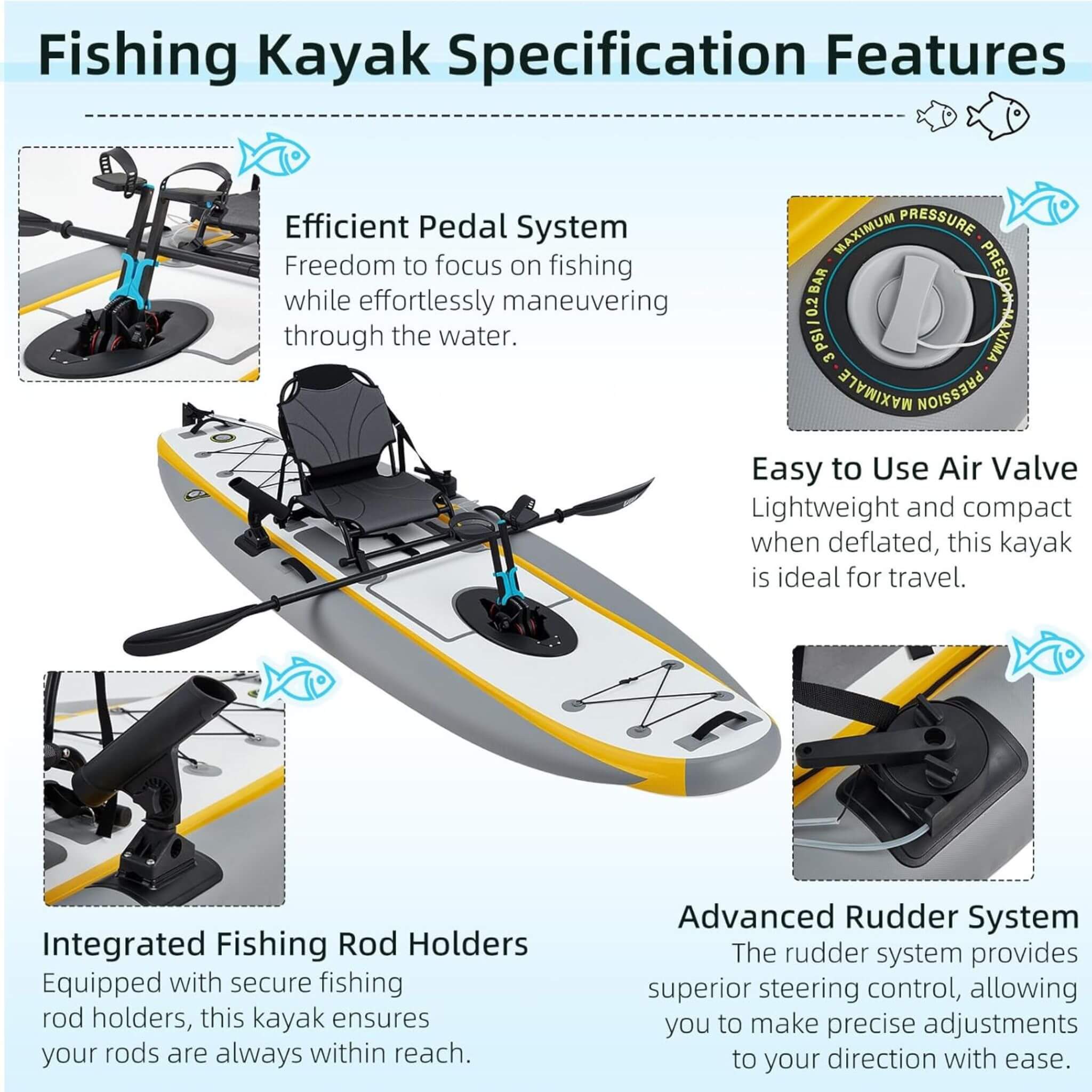 Portable 12FT Lightweight Inflatable PVC Fishing Kayak With Pedal System (SAK64328)