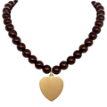 Burgundy 12MM Pearls With Medium Matte Gold Heart Pendant