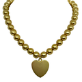 Champagne 12MM Pearls With Medium Matte Gold Heart Pendant