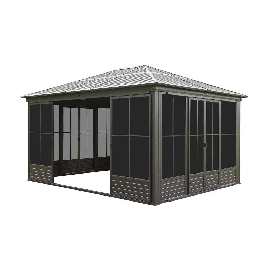 [12X14FT] Alora Serenity Premium All-Weather Outdoor Aluminum Sunroom With Galvanized Steel Hardtop Sloping Roof, Lockable Doors, And Moveable PC Screens (SAK76831)
