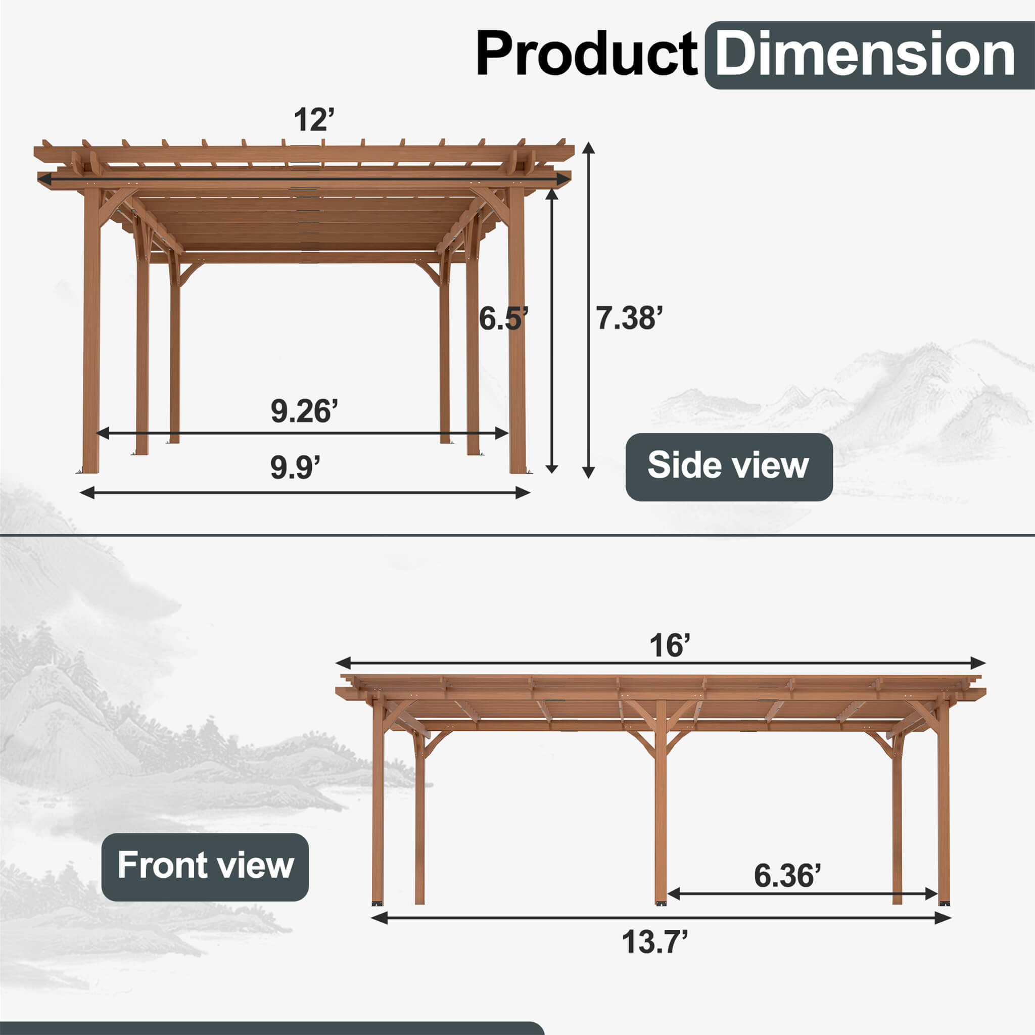 [12X16FT] Alora Extra-Large Outdoor Wooden Waterproof Grape Gazebo (SAK76476)