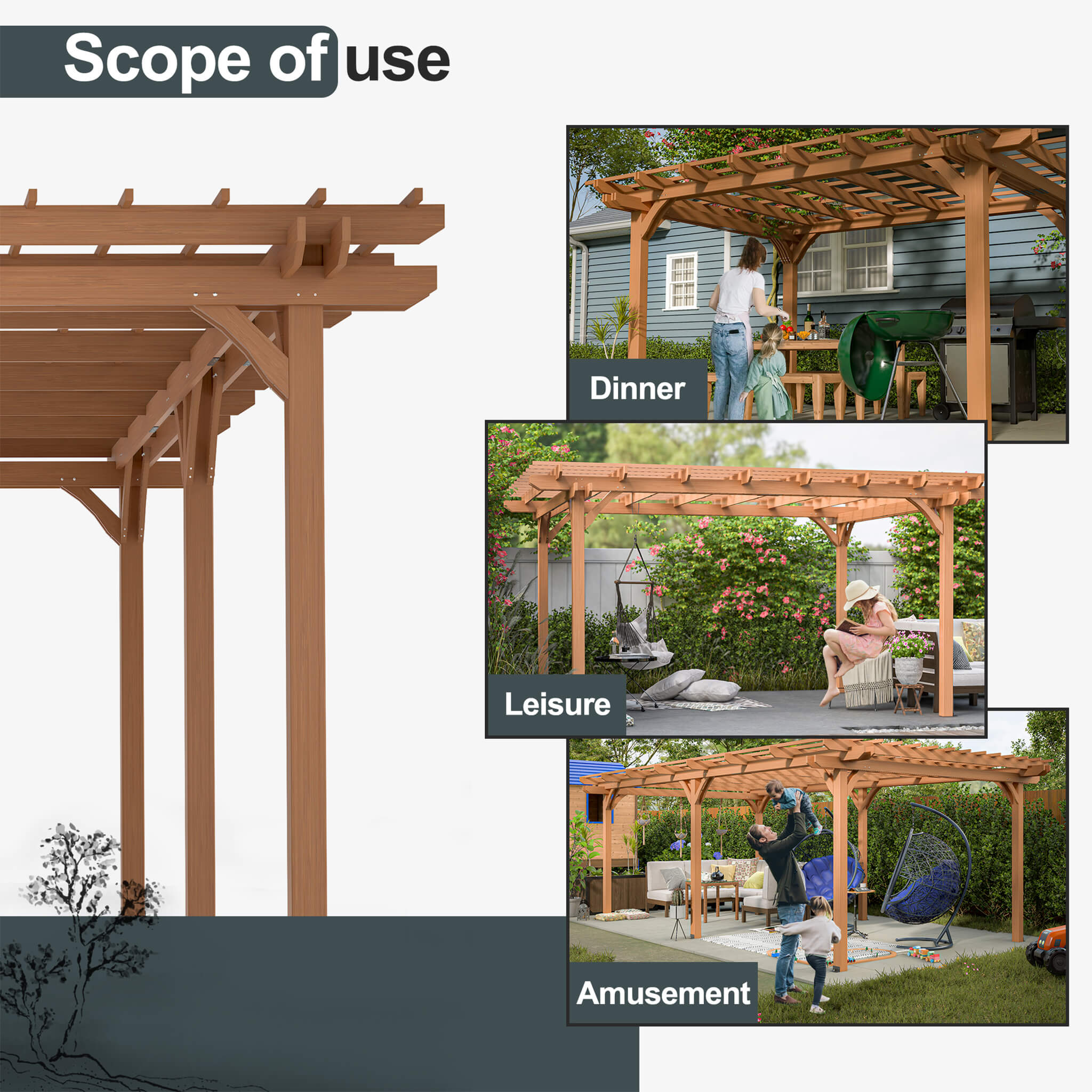 [12X16FT] Alora Extra-Large Outdoor Wooden Waterproof Grape Gazebo (SAK76476)