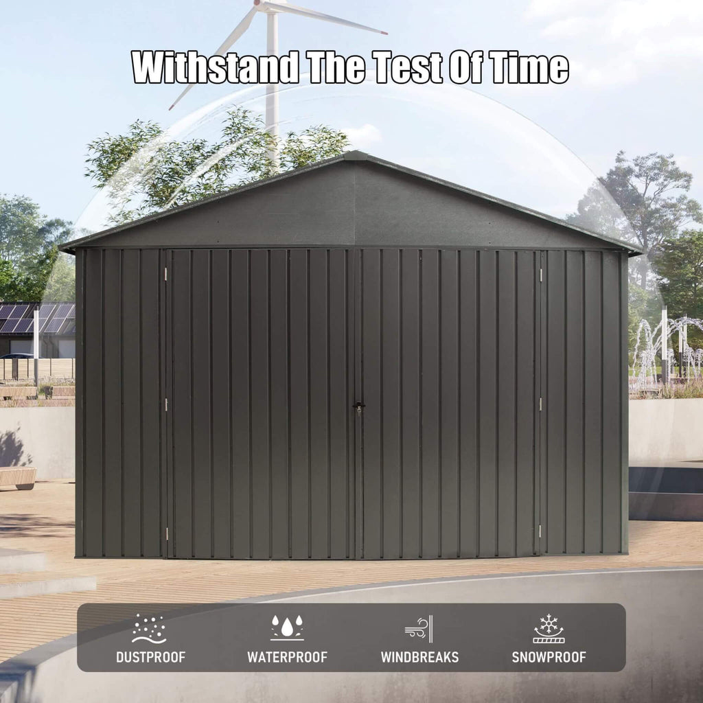 Extra-Large Outdoor Heavy-Duty Metal Garage Shed With Lockable Doors [No Floor] (SAK14093)