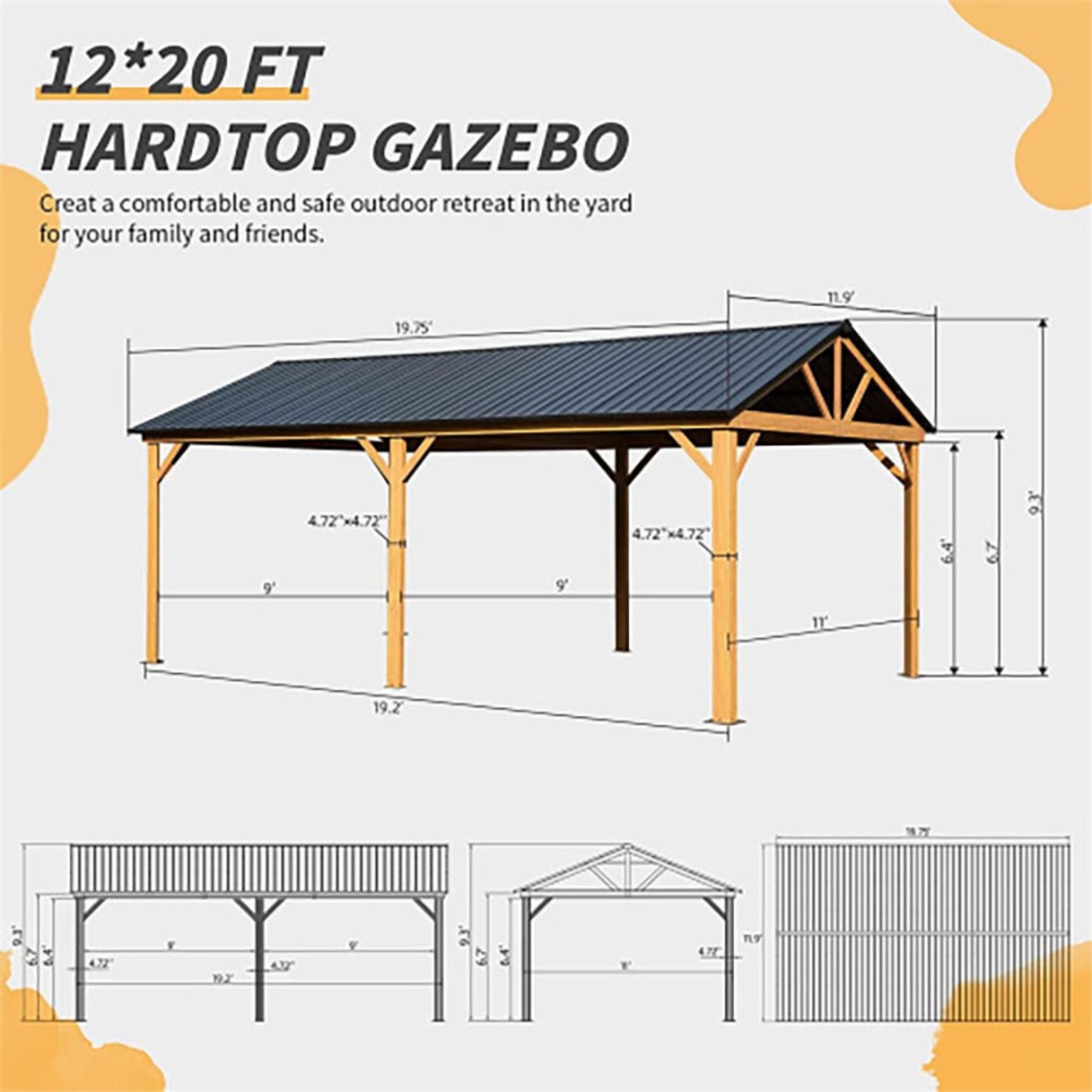 [12X20FT] Alora Premium Outdoor Double-Layer Galvanized Steel Hardtop Gazebo Pergola For Patio (SAK46095)