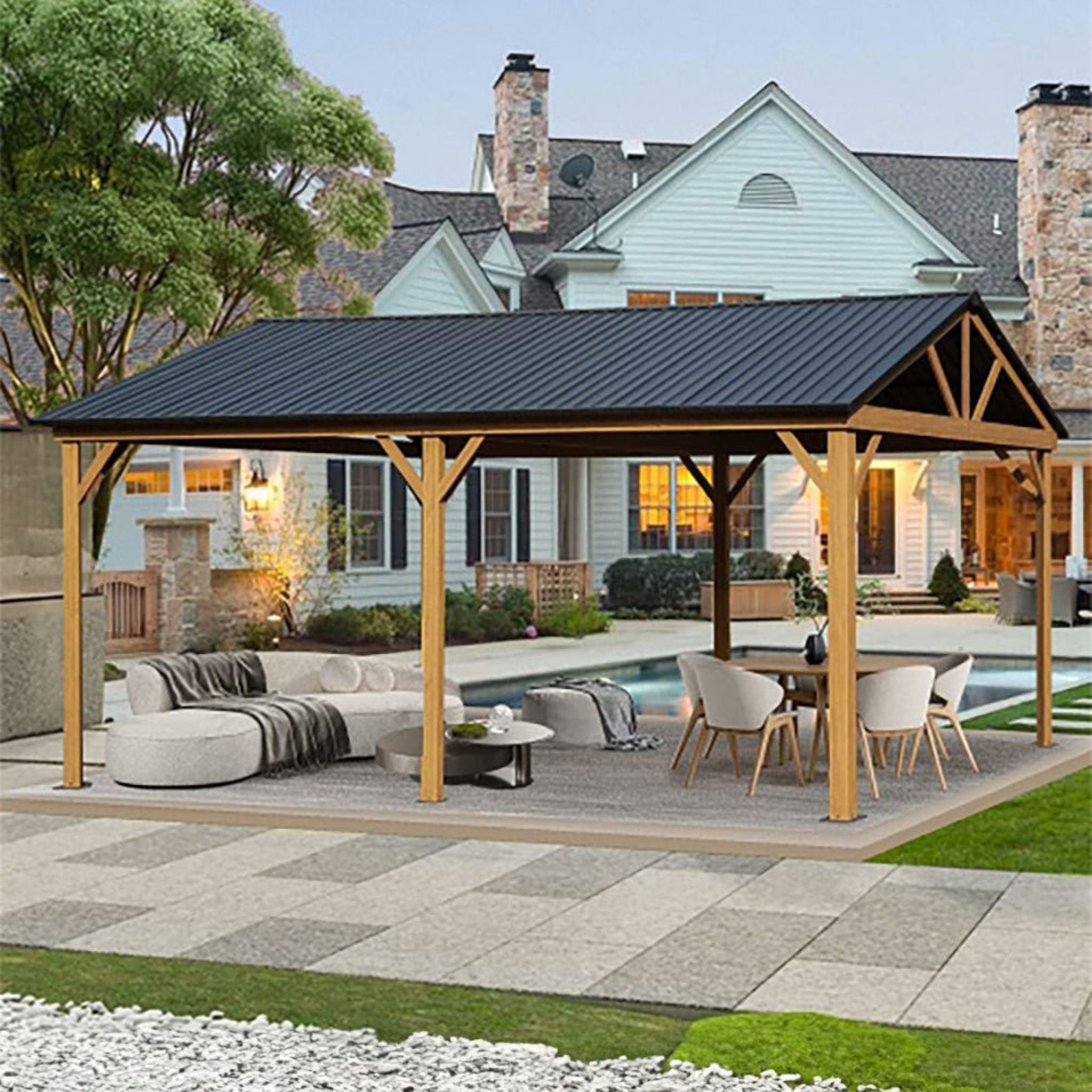 [12X20FT] Alora Premium Outdoor Double-Layer Galvanized Steel Hardtop Gazebo Pergola For Patio (SAK46095)
