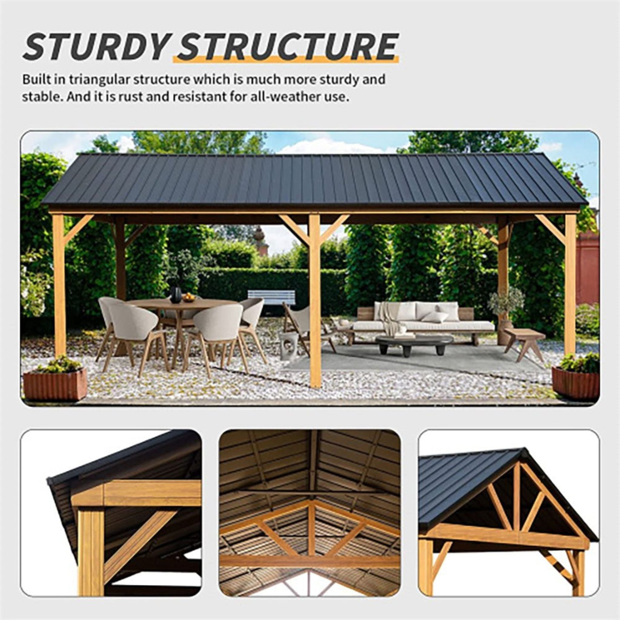 [12X20FT] Alora Premium Outdoor Double-Layer Galvanized Steel Hardtop Gazebo Pergola For Patio (SAK46095)