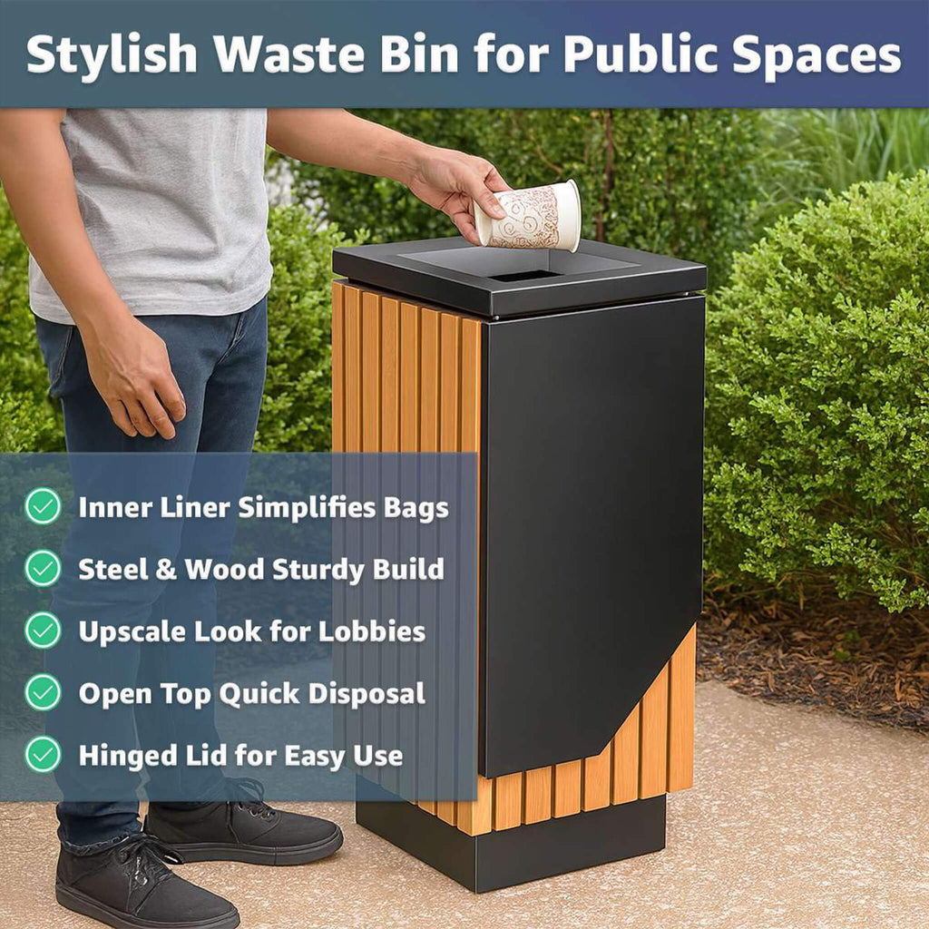 13-Gallon Heavy-Duty Commercial Outdoor Square Decorative Trash Can (SAK30467)