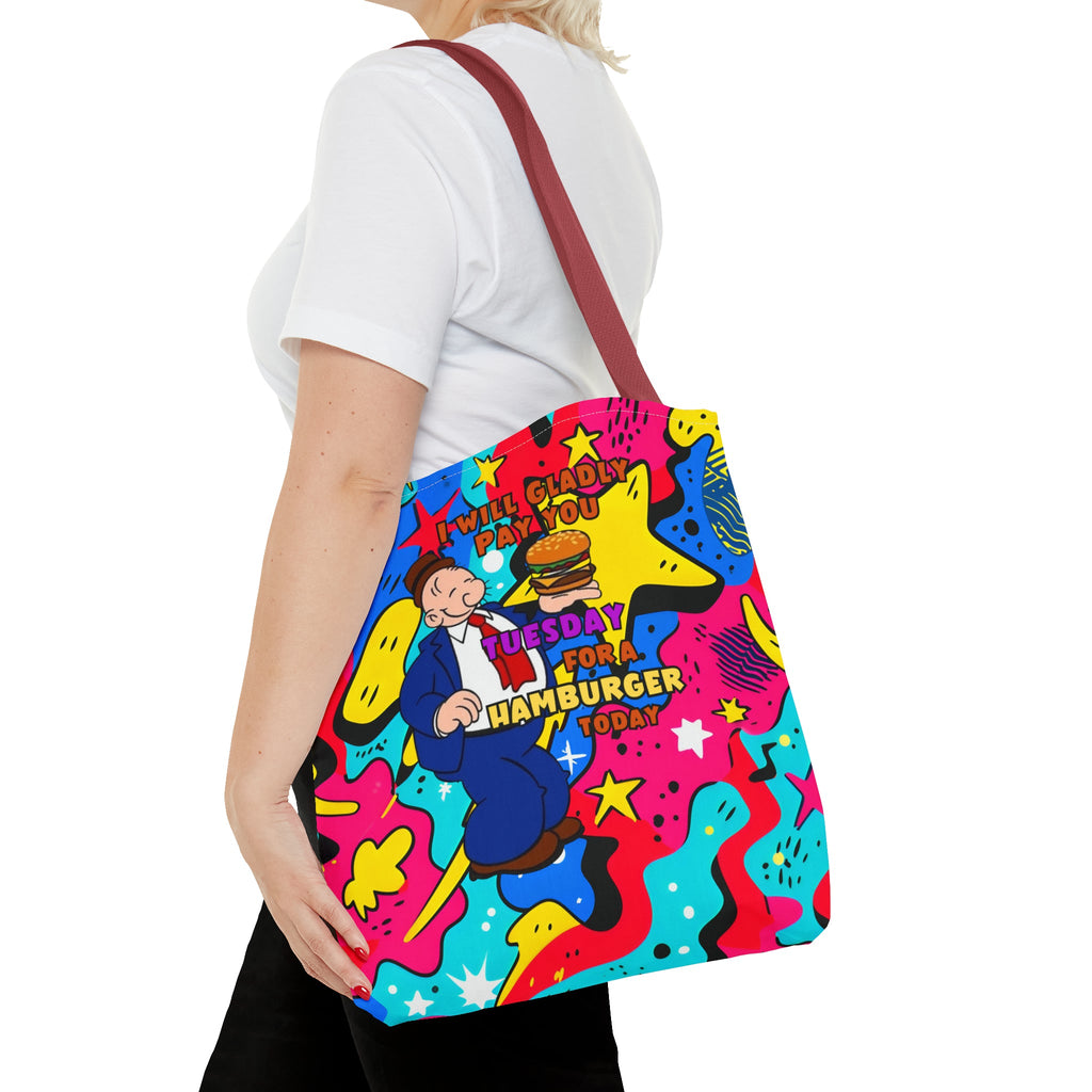 Abstract Comic Pop  AOP Tote Bag featuring Wimpy and his beloved hamburger