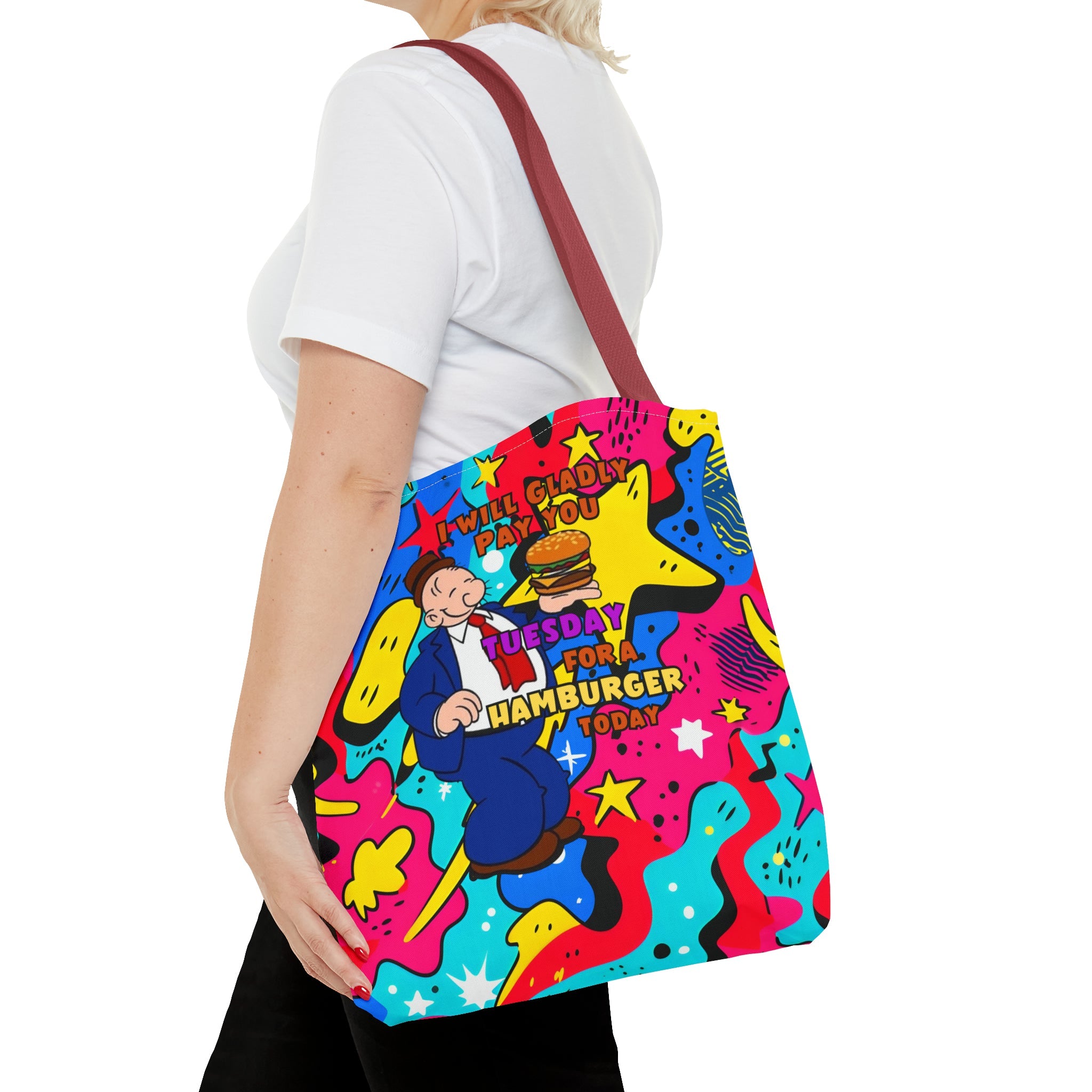 Abstract Comic Pop  AOP Tote Bag featuring Wimpy and his beloved hamburger