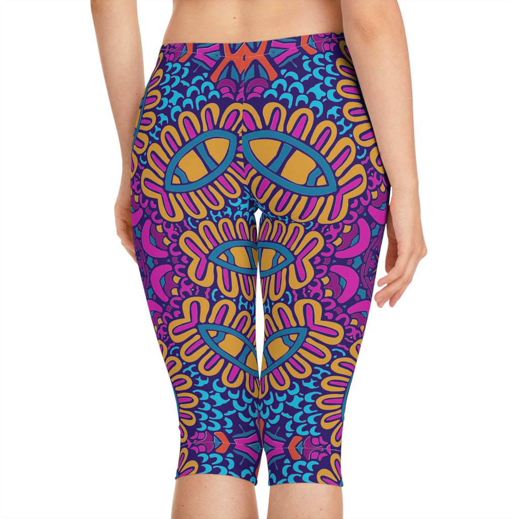 Colorful Boho Bliss Capri Leggings Women's Capri Leggings (AOP)