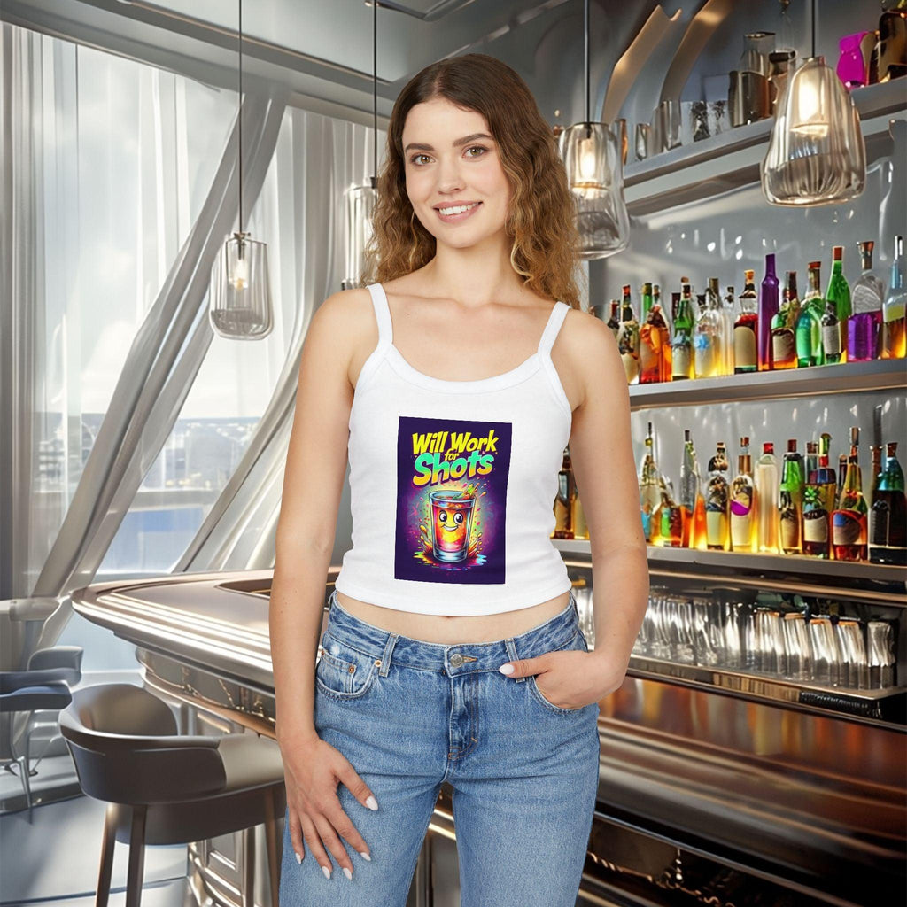 Will Work for Shots Womens Spaghetti Strap Tank Top