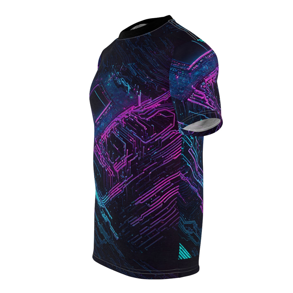 3D Neon Futuristic Lights Circuit Board Unisex Cut & Sew Tee (AOP)