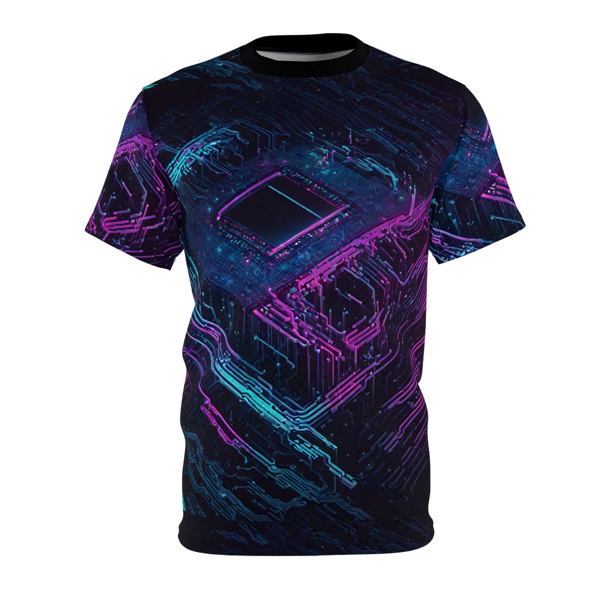 3D Neon Futuristic Lights Circuit Board Unisex Cut & Sew Tee (AOP)